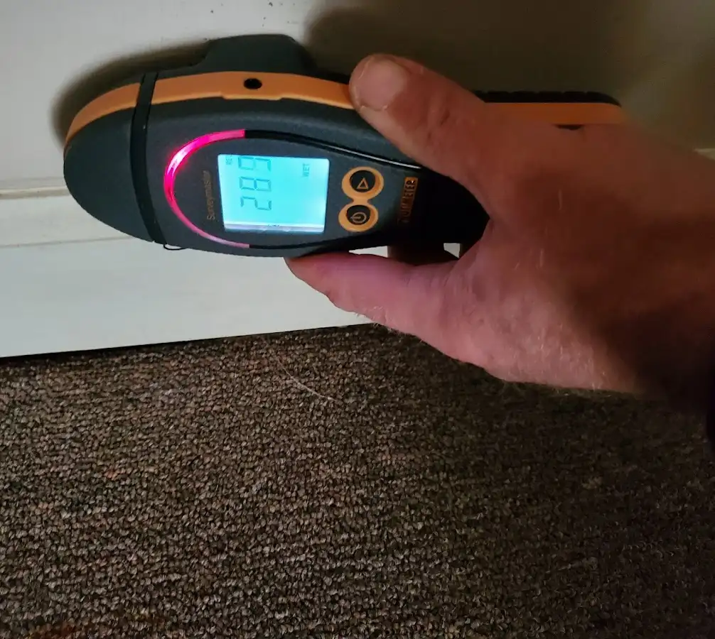 Moisture detection at baseboard during Sewage Cleanup & Sanitation in Kirksville